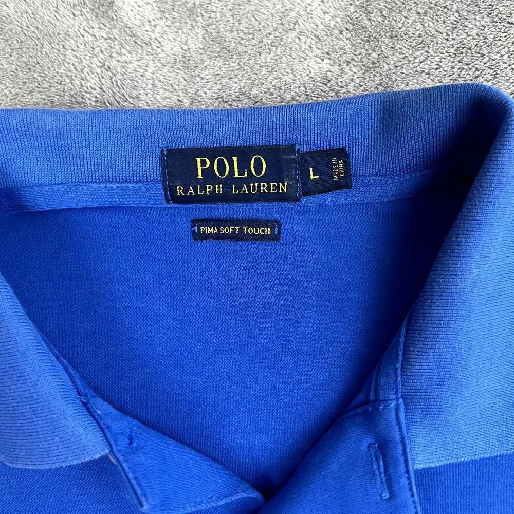 Polo Ralph Lauren Polo Shirt Mens L Blue Flesh Pony Pima‎ Cotton Golf Classic